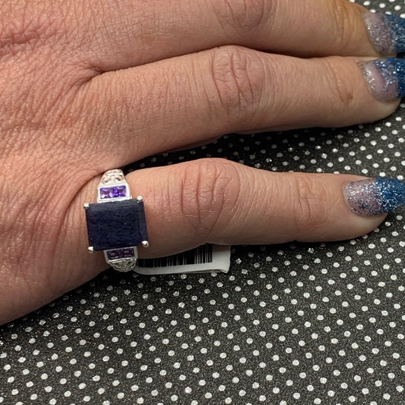 Blue Aventurine, Simulated Purple Diamond Ring - Picture 2 of 8